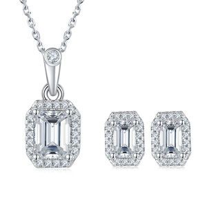 S925 sterling silver jewelry set with 1ct emerald cut moissanite necklace and earrings