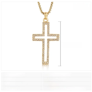 Detailed view of hip hop cross pendant with inlaid rhinestones and dimensions