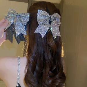 Rhinestone Bow Hair Clip Alloy Full Pavé Spring Clip Elegant Sweet Shinning Wedding Party Hair Accessory For Women