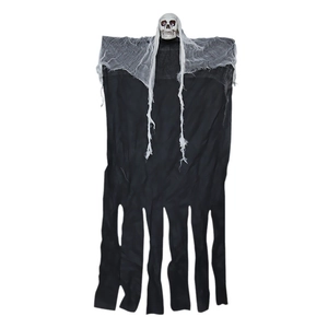 Décoration d'Halloween fantôme suspendu avec crâne et gaze grise pour fête effrayante