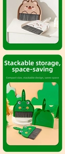 Mini desktop broom set with cute frog and bear handles and easy nested storage design