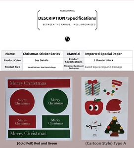 Vue macro d'un lot d'autocollants de Noël sur papier spécial pour emballages et fêtes
