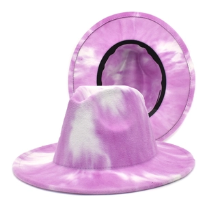 Chapeau Fedora tie-dye tendance en feutre de laine rose et blanc pour femmes et hommes