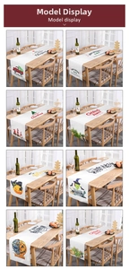 Detail view of various Christmas and Halloween table runners with digital festive prints