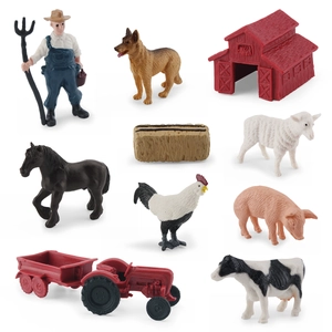 Set de granja realista con tractor, granero, figura de granjero y animales
