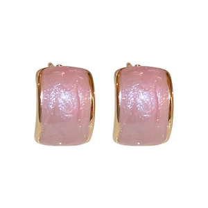 Pink candy-colored enamel C-shaped stud earrings with gold plating and fine glitter finish