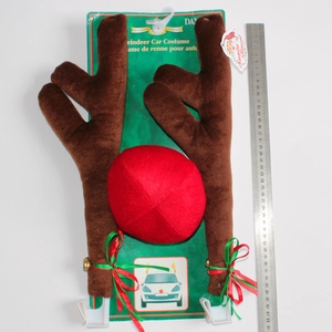 Reindeer car costume detail with brown antlers, red nose and ruler for size reference