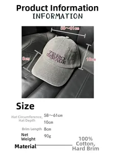 Size guide for cotton baseball cap showing 58-61cm circumference and 8cm brim length