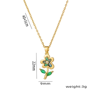 Titanium steel flower pendant necklace with shell inlay and 18K gold plating