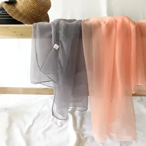 Women Sunscreen Beach Scarf Solid Color Silk Like Polyester Shawl Lightweight Sheer Wrap Summer Fall Korean Style Accessory