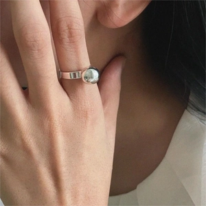 Minimalist 925 sterling silver ball open ring for women with polished mirror finish