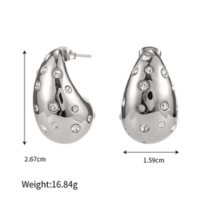 Silver teardrop earrings with sparkling crystals, size 2.67cm by 1.59cm, weighing 16.84g