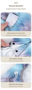 Detailansicht der Hunde-Regenjacke mit wasserdichtem Leinenloch, Druckknöpfen und Taillenzug