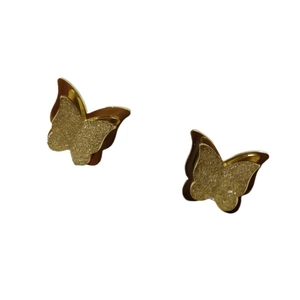 Elegant gold double-layered butterfly stud earrings with glitter finish for women