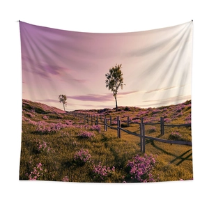 Bohemian sunset flower landscape tapestry for wall decoration in soft fabric