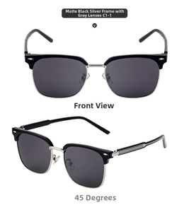Polarized semi-rimless sunglasses with matte black upper frame and silver metal bridge