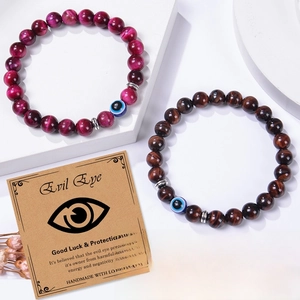 8mm Tigerauge Perlenarmbänder mit Evil Eye Anhänger für Glück und Schutz Schmuck