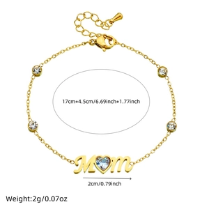 Bracelet MOM doré avec cœur en cristal, longueur 17+4,5cm et détails de poids de 2g