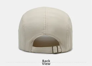 Detail view of cotton twill baseball cap back with bronze adjustable metal buckle