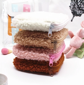 Cute lamb wool sanitary napkin storage bags with embroidery in four assorted colors