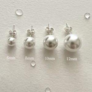Comparison of 925 sterling silver pearl earrings in sizes 6mm, 8mm, 10mm, and 12mm