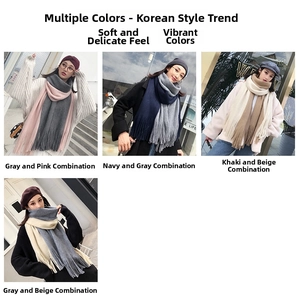 Detailed view of four color combinations of knitted tassels scarves for men and women