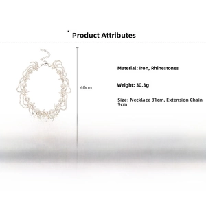 Detailed technical specs of the floral rhinestone necklace with measurements and weight