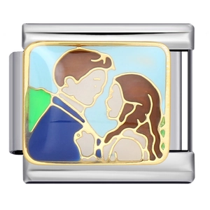 Charme modulaire italien en acier inoxydable avec illustration de couple romantique