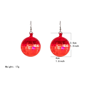 Detailed dimensions of red disco ball earrings showing 4cm diameter and 17g weight