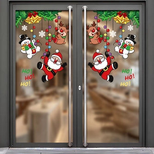 Christmas Window Stickers PVC Static Cling Double Sided Santa Reindeer Snowman Decals Glue Free Holiday Decor