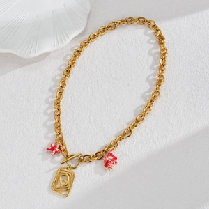 18K gold plated stainless steel chain necklace with square spiral and starfish pendants