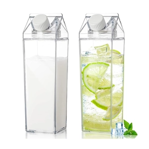 Creative 1000ml transparent milk carton water bottles with fruit and fresh drinks