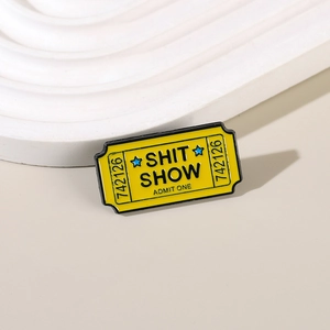 Funny yellow enamel SHIT SHOW ticket brooch pin for clothing and backpacks