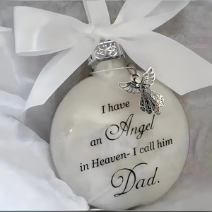 Memorial Christmas Hanging Ornament Ball Plastic With Feather Filling Metal Angel Charm And Ribbon Bow For Family Remembrance