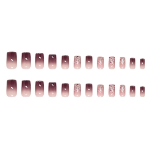French taro purple gradient glitter press-on nails 24pcs set with glossy finish