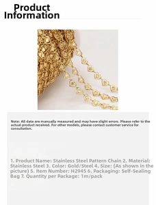 Detail view of stainless steel hollow heart chain links for DIY jewelry making