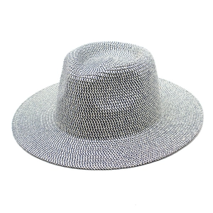 Unisex wide brim straw Panama hat with dark blue and beige woven texture for sun protection