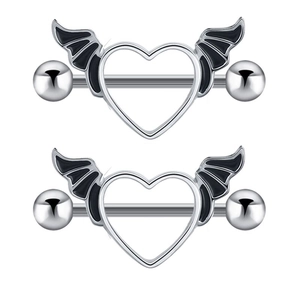 Nipple Rings Piercing Jewelry Stainless Steel Heart Angel Wings Barbell Gothic Punk Style For Women Novelty