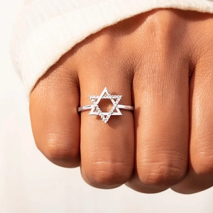 Bague hexagramme minimaliste en argent sterling S925 avec pavé de zircones pour femmes