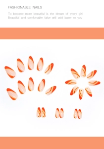 Lot de 24 faux ongles en amande avec motifs de vagues orange et jaunes en gros plan