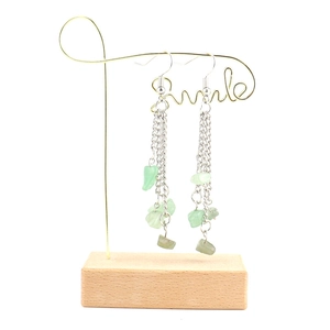 Handmade long tassel earrings with light green natural crystal stones and silver chains