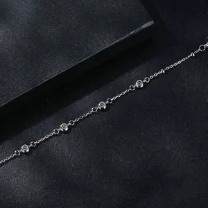 S925 sterling silver chain bracelet with five classic round moissanite zircon stones