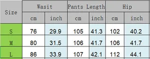 Detailed size chart for black wide leg jeans showing waist, hip, and length measurements