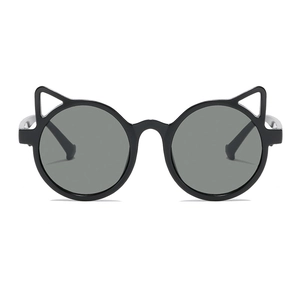 Fashionable black cat-ear sunglasses for kids with grey UV protection lenses