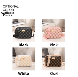 Detailed grid view of textured small square crossbody bags in black pink white and khaki