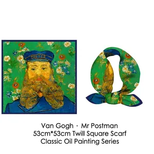 Van Gogh Postman silk square scarf made of twill fabric for women sized 53cm x 53cm