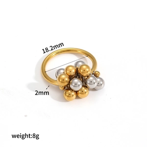 Anello minimalista in acciaio inossidabile con perle metalliche bicolore oro e argento