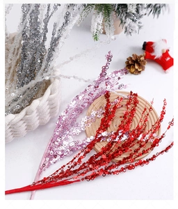 Sparkly sequin Christmas branches in red, pink, and silver for festive DIY flower arrangements