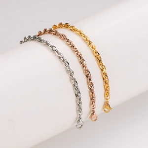 Bracciale a catena a fune geometrico minimalista in oro, argento e oro rosa con chiusura a moschettone