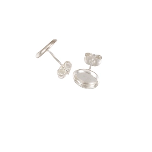 Pair of round silver stainless steel stud earring bases with butterfly backings